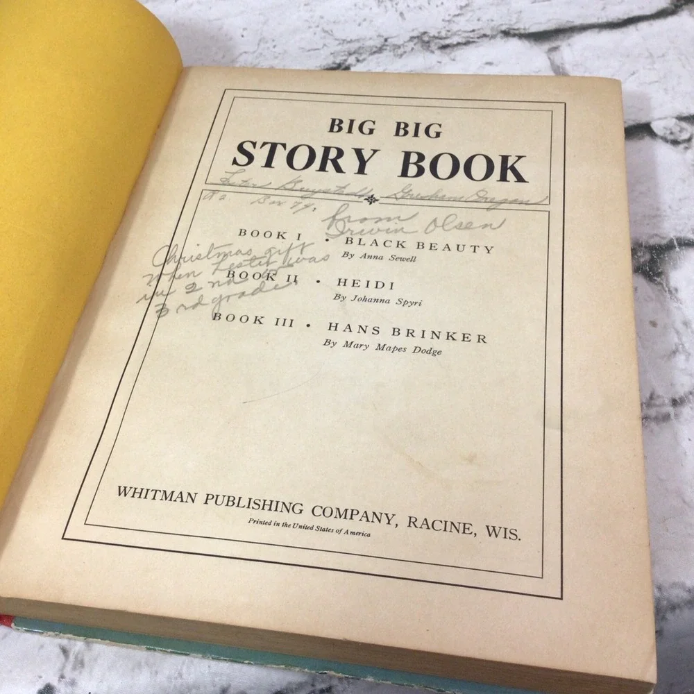 The Big Big‎ Story Book Black Beauty Heidi-Hans Brinker 1938 Vtg Whitman